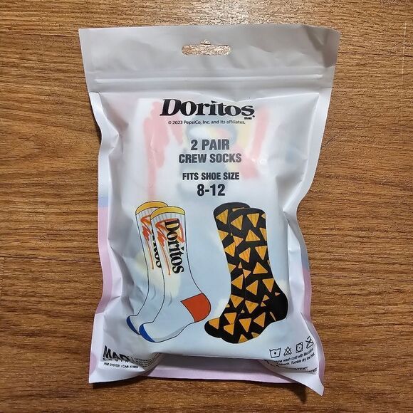 Doritos Mad Engine Crew Socks 2 Pack Size Large White AOP Models Polyester Blend - Picture 4 of 6